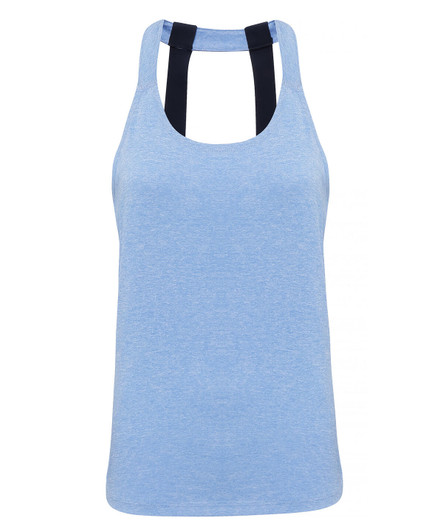 A light blue vest with double black straps at the back, featuring a simple and clean design.