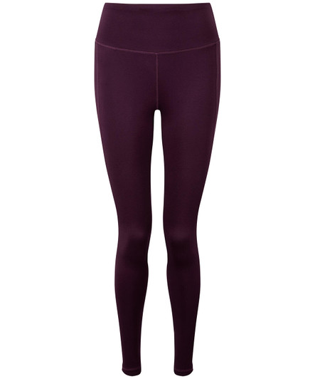 Performance leggings in a deep burgundy colour, featuring a high waistband and a smooth fabric finish.