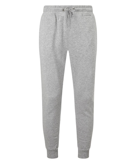 Fitted joggers in a light grey colour, featuring an elastic waistband and cuffs. Includes a branded logo.