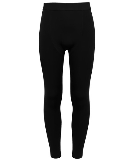 Black kids' training leggings with a fitted design and an elastic waistband, featuring a logo on the waistband.