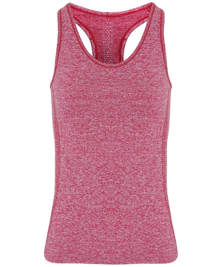 A red sport vest with a seamless design and a racerback style, featuring a subtle textured pattern.