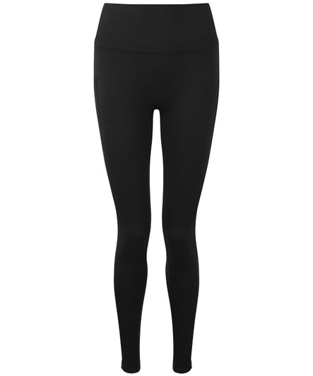 A pair of black ribbed seamless 3D fit sport leggings with a high waistband. Includes a logo.