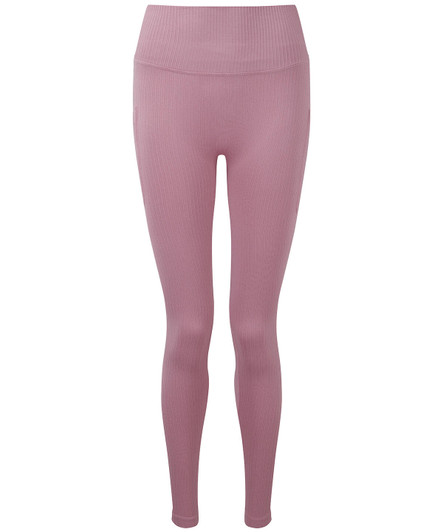 Ribbed seamless sport leggings in a soft mauve colour, featuring a high waistband and form-fitting design.