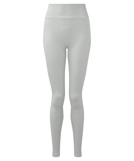 A pair of grey seamless 3D fit sport flex leggings with a high waistband and a logo.