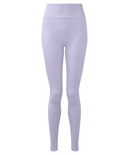 Purple seamless leggings made from recycled material, featuring a high waistband and a fitted design.