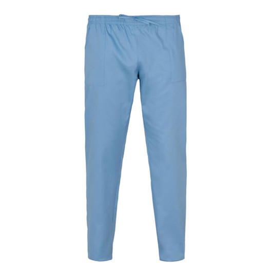 Light blue Rodi Pants with an elastic waistband and two front pockets. Features a logo on the waistband.