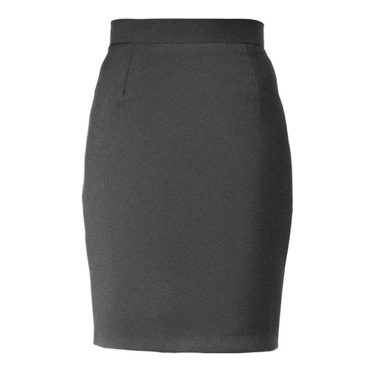 A fitted grey skirt with a sleek design and a waistband, featuring no visible logos or patterns.