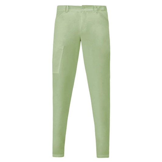 Light green Elia Pants with a slim fit and a side pocket, featuring a logo on the waistband.