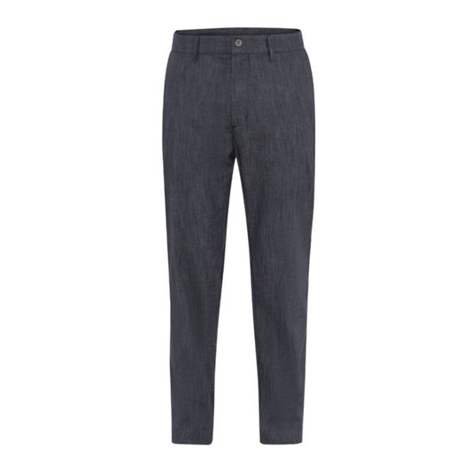 Dylan Pants in navy, featuring a slim fit design and a front button closure. Includes a logo on the waistband.