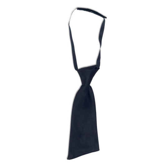 A navy blue women's tie with a smooth finish, featuring a loop for adjustment and a classic design.