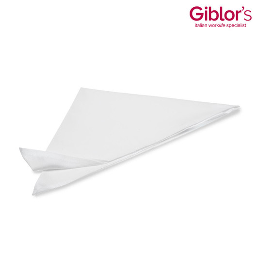 A white triangular napkin, neatly folded, with a logo in the corner. The product is part of a four-pack.