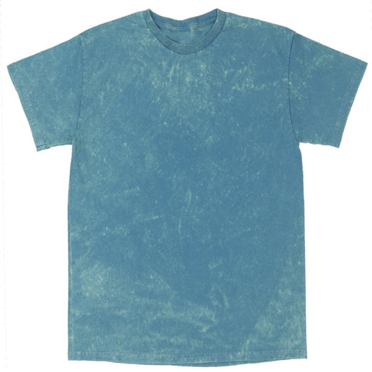 A Mineral Wash Tie Dye T-shirt in a faded blue colour, featuring a casual crew neck and short sleeves.