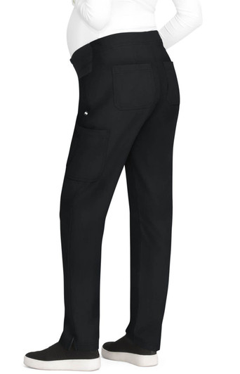 Black maternity pants with pockets, designed for comfort, featuring a stretchy waistband for support.