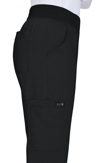 A pair of black Wrenlee Pants featuring a side pocket and a logo. The pants have a comfortable waistband.