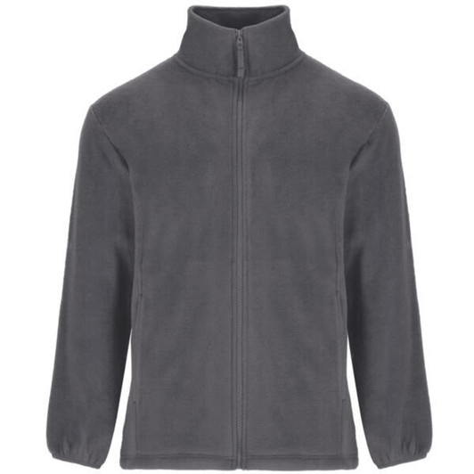 A grey Arctic fleece jacket with a high collar and full zip, featuring long sleeves and a smooth texture.