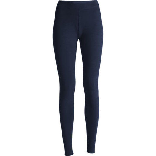 Navy blue leggings displayed on a plain background, featuring a simple design and a logo.