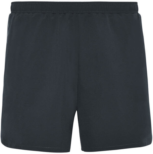 Black sports shorts with an elastic waistband and a simple design, featuring a logo.