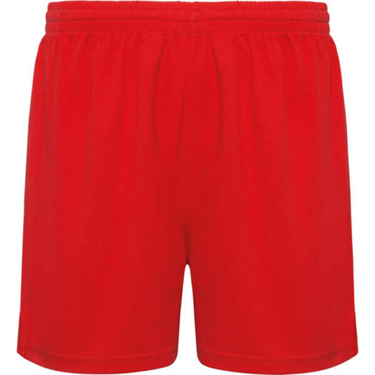 Red sports shorts featuring an elastic waistband and a simple design. Includes a logo at the waistband.