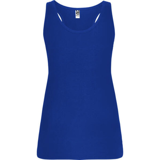 A blue Brenda Tank Top featuring a scoop neckline and a fitted design. The tank includes a logo.