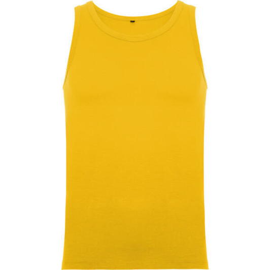 A yellow tank top with a classic sleeveless design. The shirt features a logo on the front.