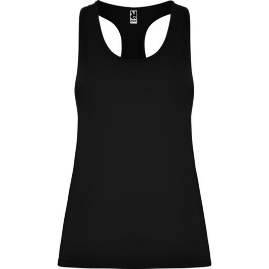Black Aida Tank Top featuring a racerback design and a logo at the neckline.