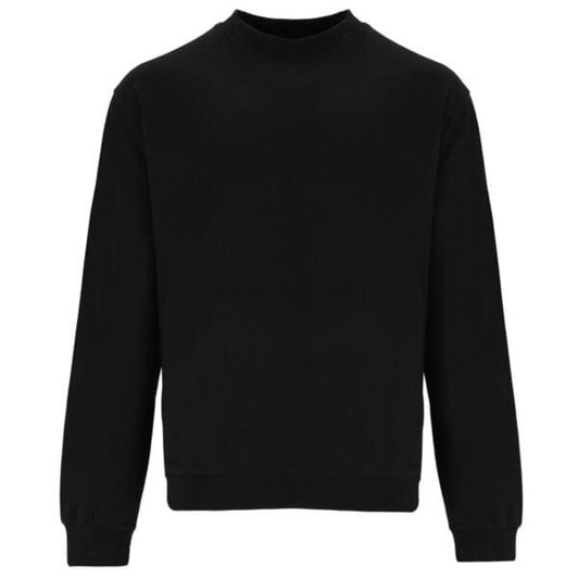 A black sweatshirt with long sleeves and a crew neck, featuring a simple design and no visible logos.