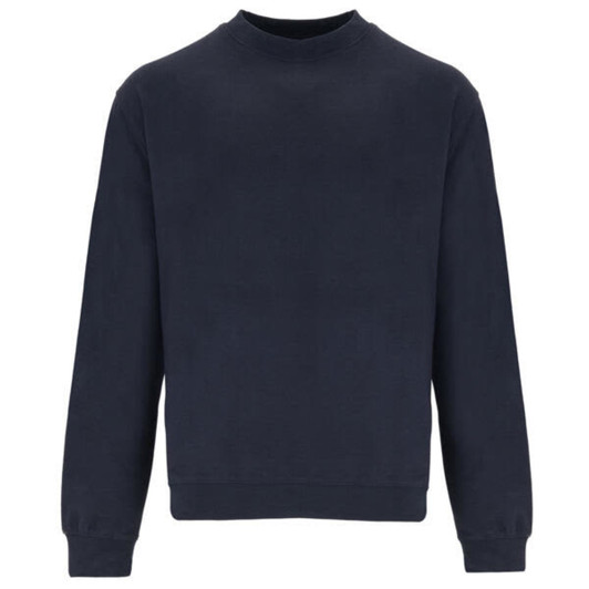A navy sweatshirt with a crew neck and long sleeves, featuring a simple design and no visible logos.