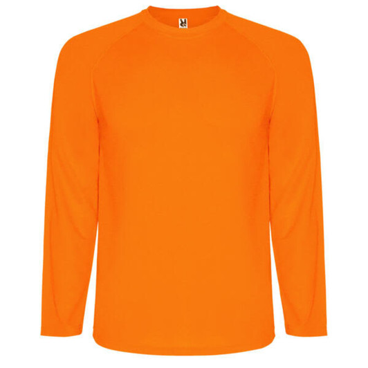 An orange Montecarlo long sleeved T-shirt with a round neck and long sleeves. It features a logo.