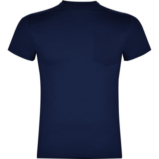A navy blue T-shirt with a pocket on the back and no visible logos or branding.