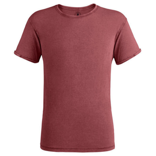 A maroon Husky T-Shirt with short sleeves and a casual fit. It features a logo on the front.