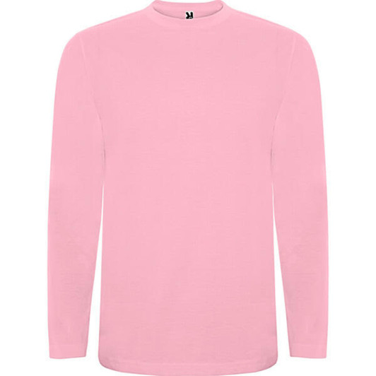 A pink long-sleeved t-shirt featuring a logo at the neck. Designed as part of the "Extreme Youth" collection.