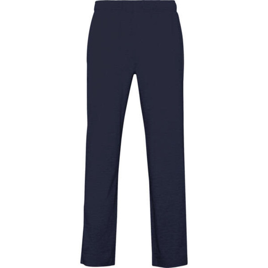 Navy track pants featuring a comfortable fit and waistband, designed for casual wear. Includes a logo.