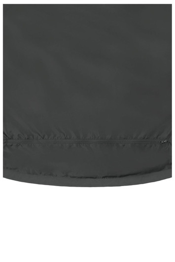 A black men's 3-in-1 jacket featuring a smooth, slightly reflective surface and a zippered closure at the bottom.