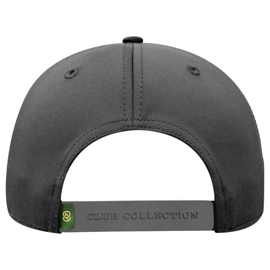 A black low profile cap featuring a branding label on the back.