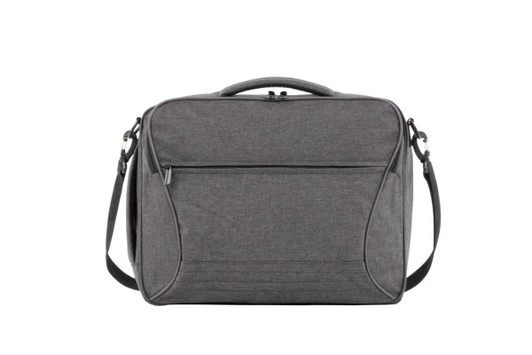 A grey Combi Bag with a front pocket and an adjustable shoulder strap, featuring a logo on the surface.