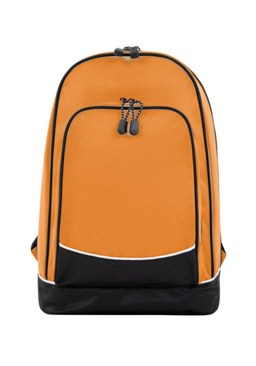 An orange and black City Daypack with a zippered main compartment and front pocket. It features a logo.
