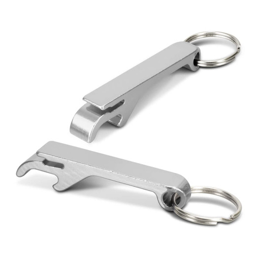 A drink bottle opener key ring in stainless steel, featuring a sleek, minimalist design with a keyring attachment.
