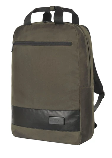 A green and black backpack with a sleek design, featuring a front zipper pocket and adjustable straps.