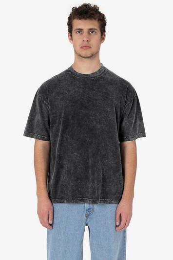 A short sleeve crew tee in mineral wash grey, featuring a relaxed fit and a visible logo.