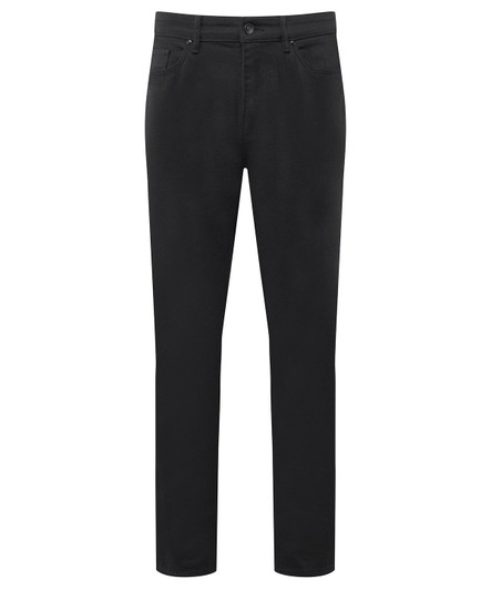 Black straight-leg jeans feature a classic design with front pockets and a logo. Suitable for various occasions.