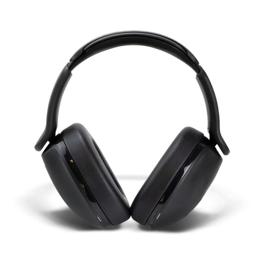 Black Skullcandy Hesh 360 headphones with an adjustable headband and a sleek design. Features a logo on the ear cups.