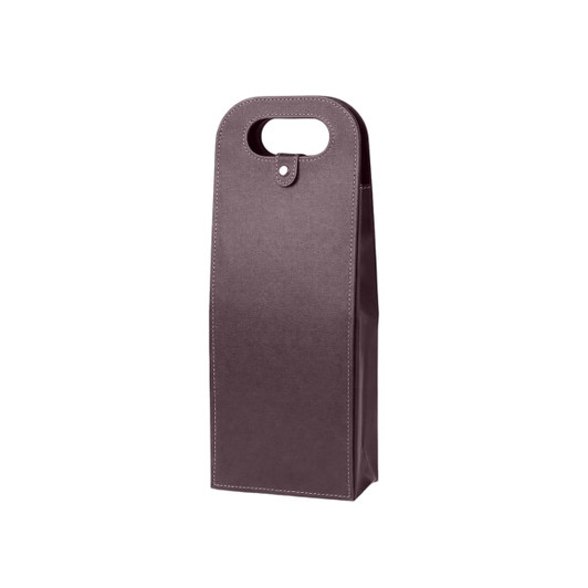 A drink bottle bag in a deep purple shade, designed to hold two wine bottles, featuring a handle and a snap closure.