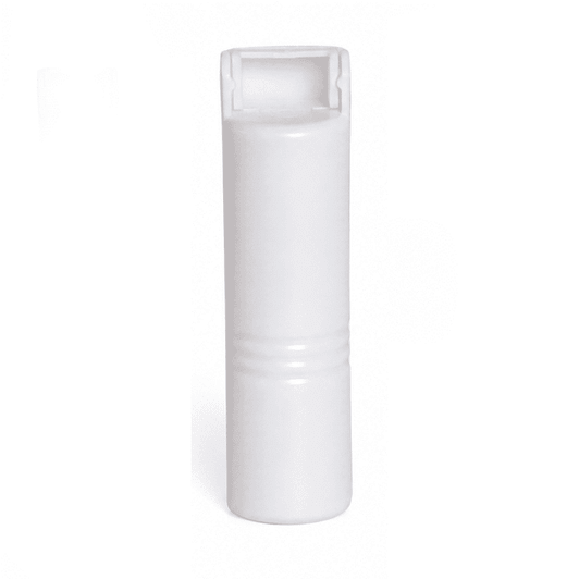 A white lint remover with a cylindrical shape and an integrated roller mechanism. The product has a logo on its surface.
