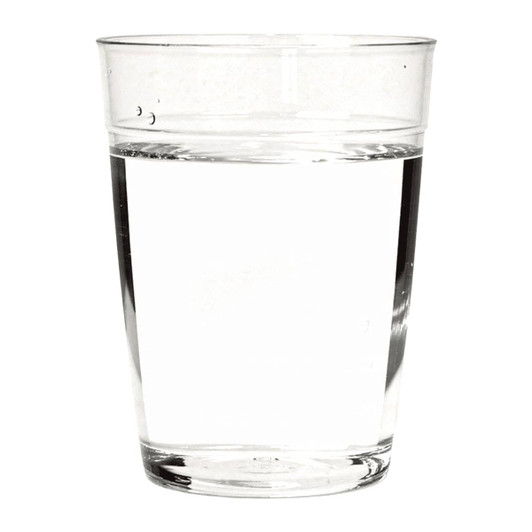 A clear Tritan carry cup filled with water, featuring a simple design and no visible branding.