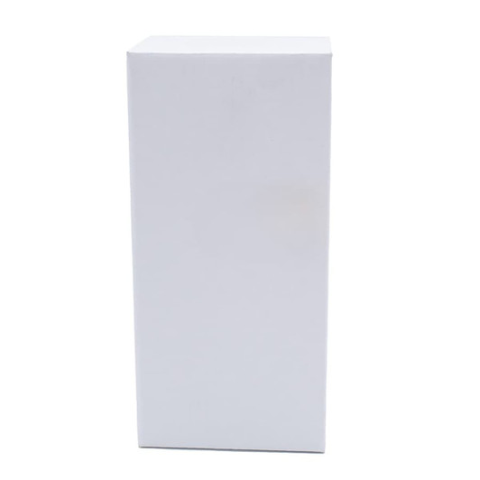 A drink bottle packaging in plain white cardboard box, featuring a minimalist design without any visible branding.