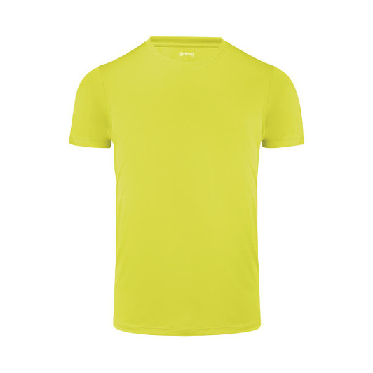 A bright yellow men's active tee with a classic crew neckline and short sleeves. Features a logo on the label.