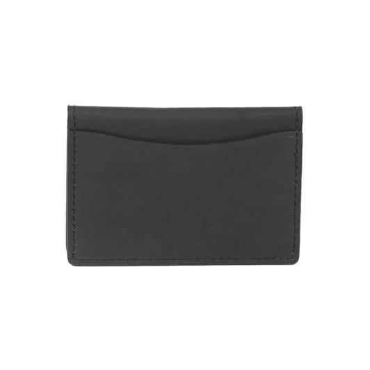 A black bifold wallet with a sleek design and one external pocket. It features a simple, unembellished style.