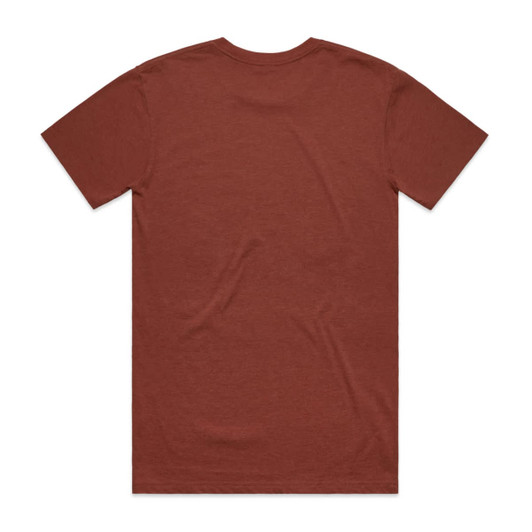 A maroon T-shirt is displayed, featuring a plain back with no designs or logos.