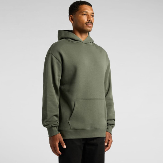 A green hoodie featuring a kangaroo pocket and a hood, displayed on a model against a neutral background.