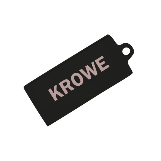 A black Mini Europa Flash Drive featuring a tag with a logo.